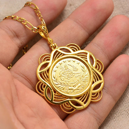 annayoyo Gold coin necklace pendant Jewelry for Women Necklace Gold Color Pendant