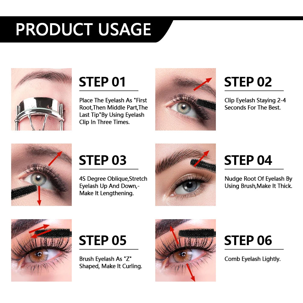 QIBEST Black Mascara Eyelashes Mascara 4D Silky Eyelashes Lengthening Eyelashes Makeup Waterproof Mascara Volume Eye Cosmetics