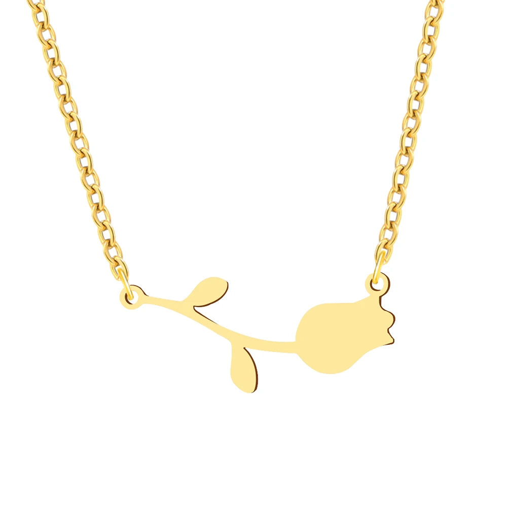 Stainless Steel Necklaces Rose Valentines Pendant Collar Chain Fashion Necklace For Women Jewelry Wedding Party Wife Gifts 1Pcs