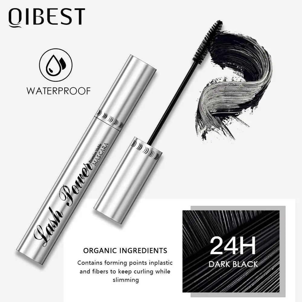 QIBEST Black Mascara 4D Volume Waterproof Lash Eyelashes Extension Lengthening Eyelashes Liquid Rimel Mascara Cosmetics Makeup