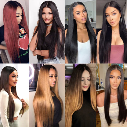 Synthetic Wig Lace Front Long Straight Hair Heat Resistant Quality Middle T Part Lace For Black Natural Women Silky Smooth