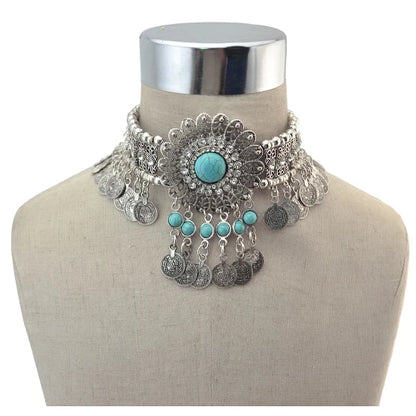 Bohemian Turkish Ethnic Metal Gypsy Beach Choker Bib Coin Tassel Collar Necklace For Women Indian Charm Turk Party Jewelry