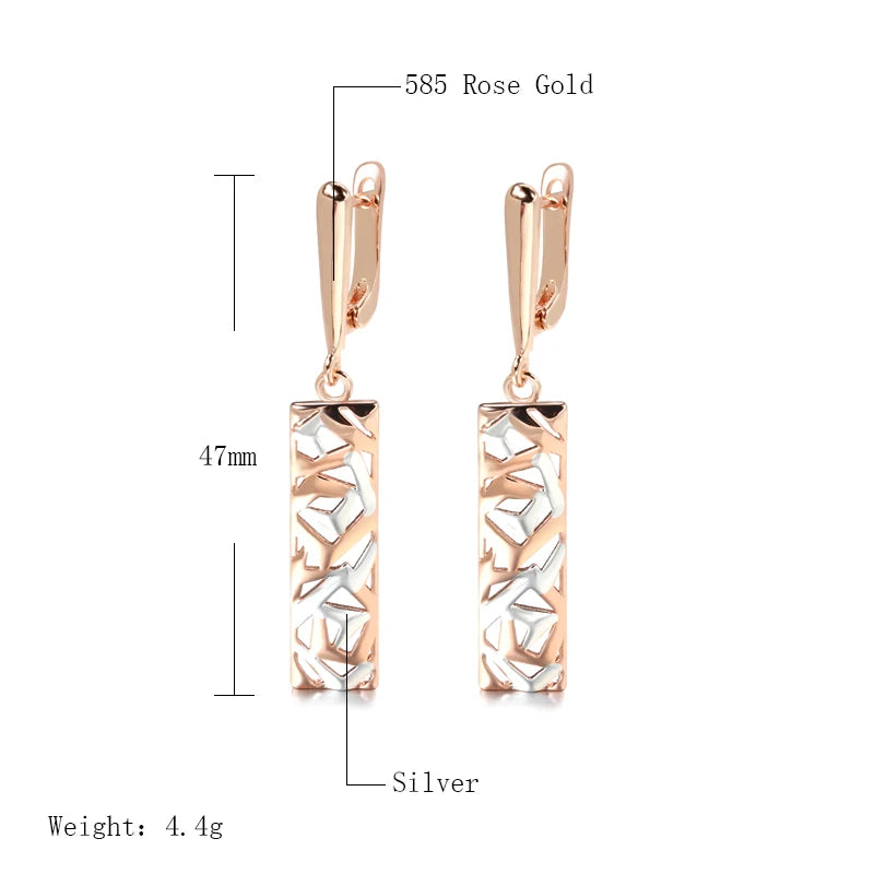 Kinel New Fashion Square Wide Drop Earrings for Women Rose Gold Silver Color Mix Boho Long Earrings Ethnic Retro Jewelry