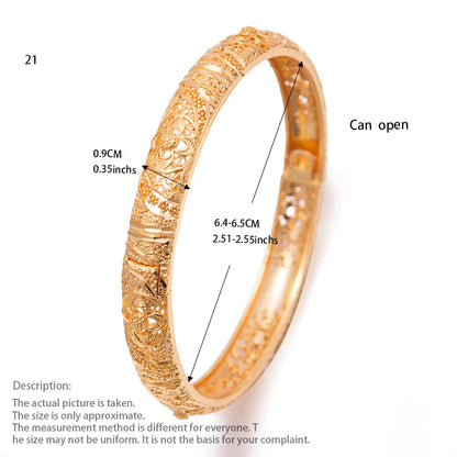 4Pcs Set  24K Dubai Bangle Women Gold Color Jewelry Copper 18 k GF Dubai Bracelet for Women  for Occasions wedding bridal