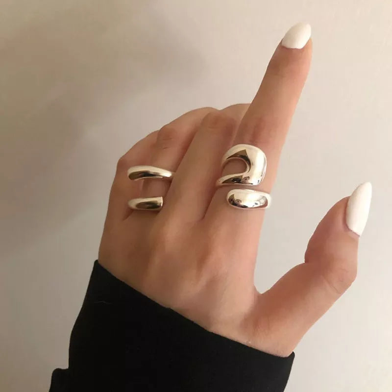 Silver Color Rings For Women Fashion Creative Hollow Irregular Geometric Open Rings Party Jewelry
