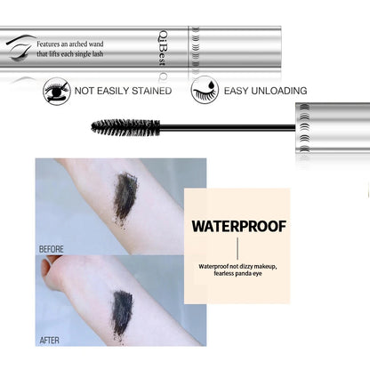 QIBEST Cosmetics Black Mascara Lengthens Eyelashes Extra Volume Waterproof Natural Lashes Female Professional Makeup