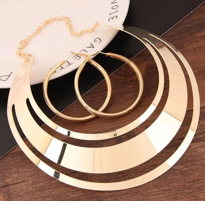 KMVEXO Trendy Gold Color Torques Necklace Round Earrings Sets Women Party Statement Jewelry Dress Accessories Bijoux Female Gift