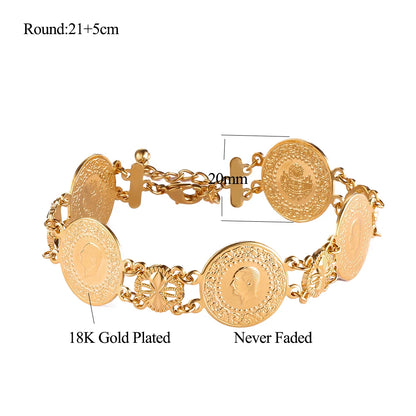 Gold Color Coin Bracelet Coins Bracelet for Women Middle Eastern Jewelry Gifts Never Faded