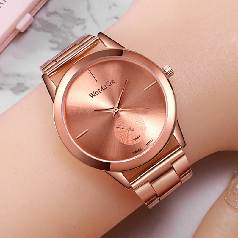 WoMaGe Women Watches Fashion Luxury Women Gold Watches Stainless Steel Quartz Watches