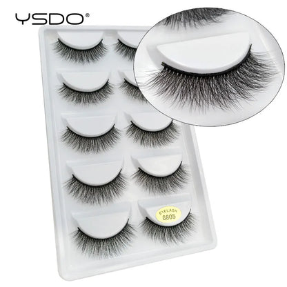 YSDO 5 Pairs Mink Eyelashes Natural Long 3d Mink Lashes Hand Made False Eyelashes Makeup Dramatic Soft Fake Lashes Faux Cils