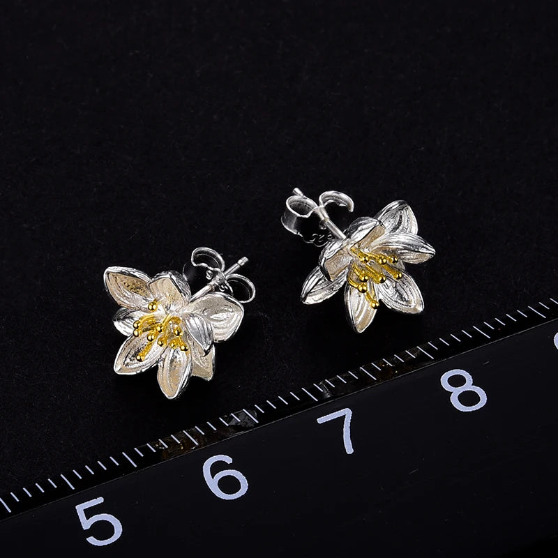 Lotus Fun Real 925 Sterling Silver Earrings Natural Creative Handmade Fine Jewelry Lotus Whispers Stud Earrings for Women Bijoux