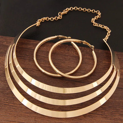 KMVEXO Trendy Gold Color Torques Necklace Round Earrings Sets Women Party Statement Jewelry Dress Accessories Bijoux Female Gift