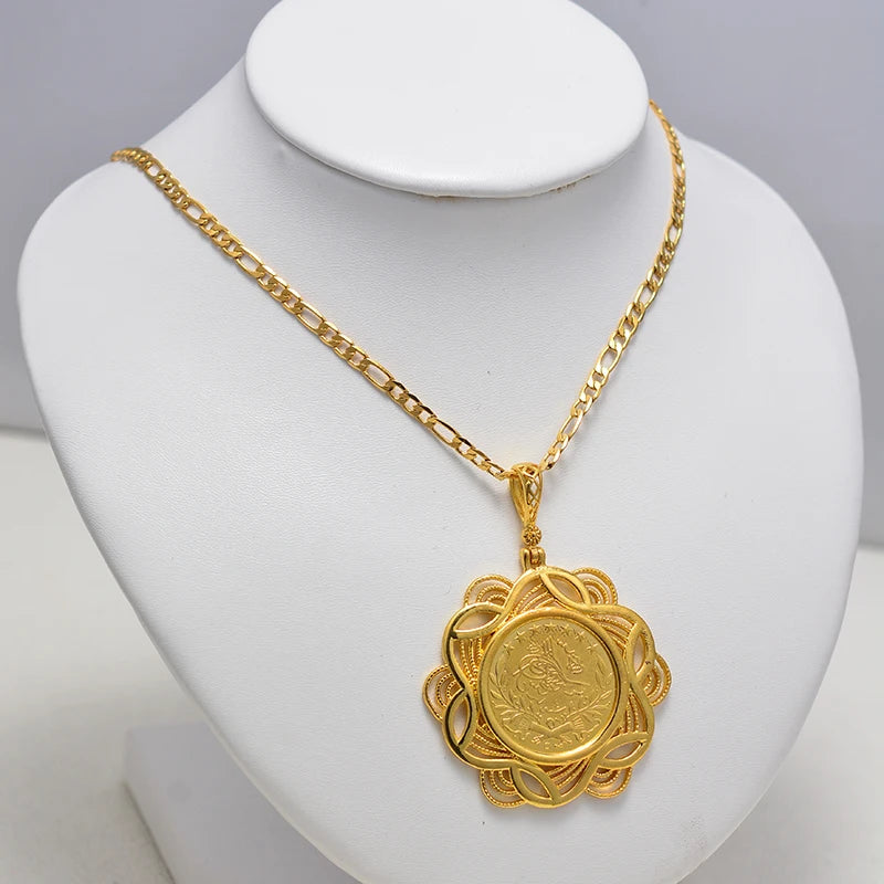 annayoyo Gold coin necklace pendant Jewelry for Women Necklace Gold Color Pendant