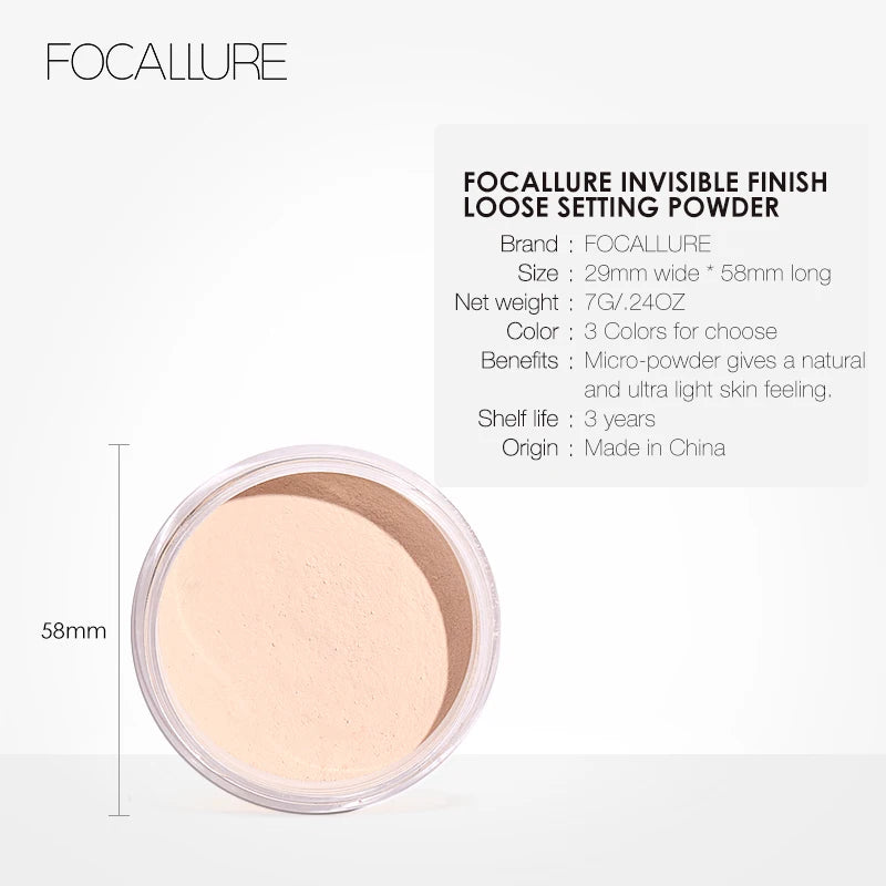 FOCALLURE Makeup Face Powder  Makeup Waterproof Loose Cover Powder Skin Finish Oil Control