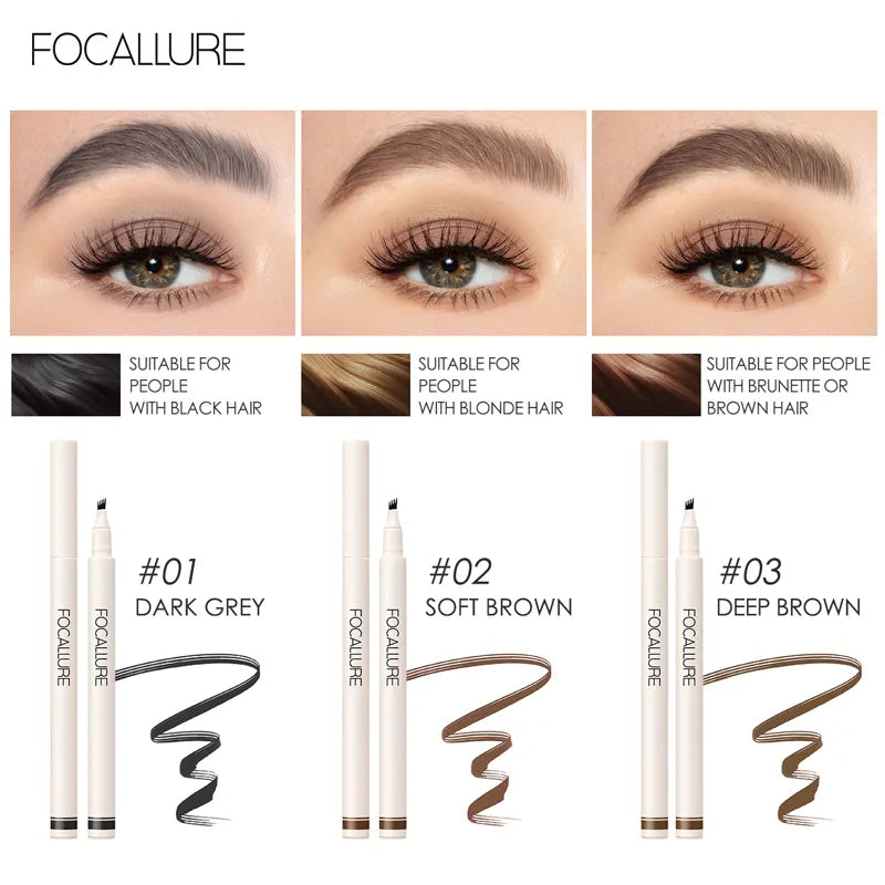 FOCALLURE 4 Forks Waterproof Eyebrow Pencil Ultra-fine Sweat-proof Long Lasting Natural Eye Brow Tattoo Tint Enhancers Cosmetics