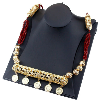 Sunspicems Gold Color Necklace For Women Long Bead Chain  Coin Necklace  Wedding Bridal Jewelry