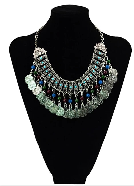 Bohemian Turkish Ethnic Metal Gypsy Beach Choker Bib Coin Tassel Collar Necklace For Women Indian Charm Turk Party Jewelry