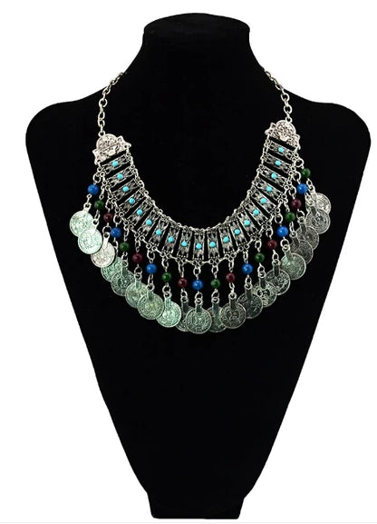 Bohemian Turkish Ethnic Metal Gypsy Beach Choker Bib Coin Tassel Collar Necklace For Women Indian Charm Turk Party Jewelry