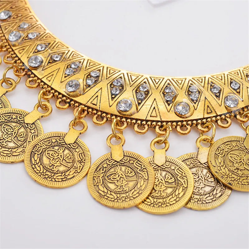 Bohemian Gypsy Coin Pendant Tribal Charms Indian Statement Tassel Necklace Ethnic Carved Coins Nice Chokers Necklaces for Women