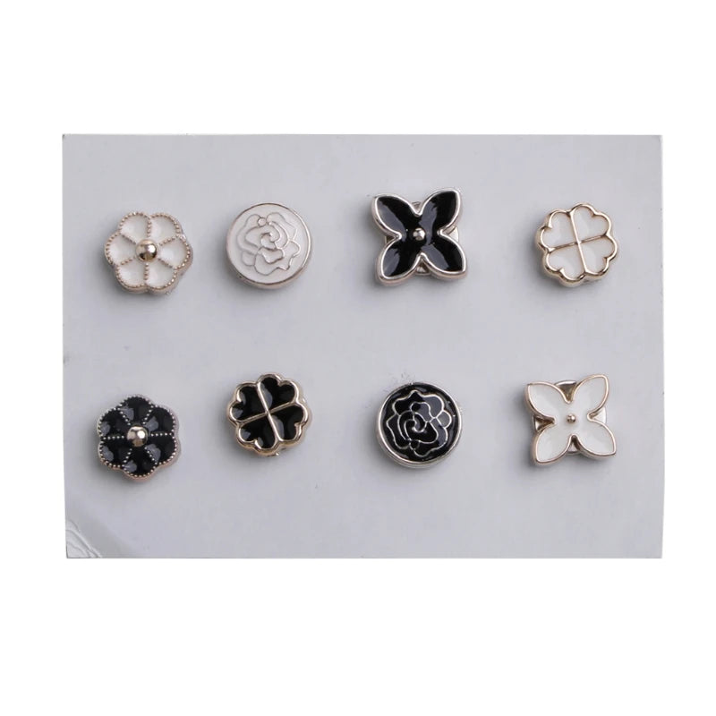 Magnet Pins No-snag 8 Pcs Set  Strong Metal Plating Rose Bow knot Crown Round Scarf Accessories
