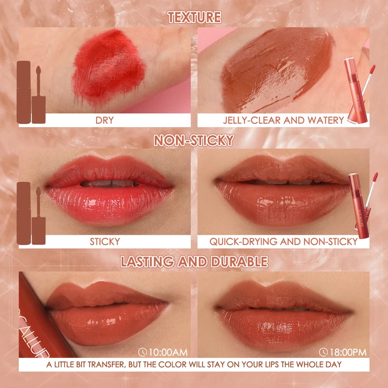 FOCALLURE  Colors Jelly-Clear Dewy Texture Lip Gloss Waterproof Moisturizing Velvet Mate Nude Liquid Lipstick Makeup Cosmetics