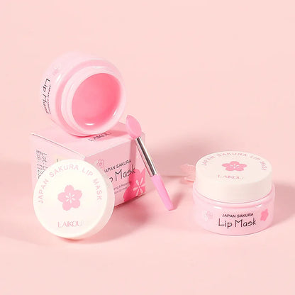 LAIKOU Cherry Blossom Lip Serum Mask Dry Crack Peeling Repair Reduce Lip Fine Lines Essence Moisturizing Sakura Beauty Care 8g