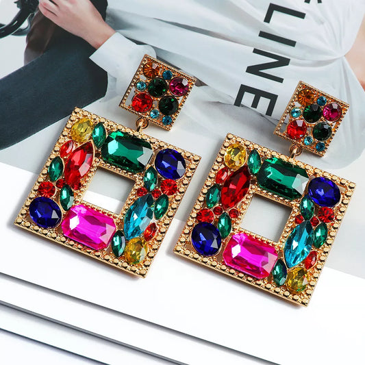 Charm Dangle Earrings For Women Girl Luxury Ear Accessories Vintage Fairy Square Crystal Brincos