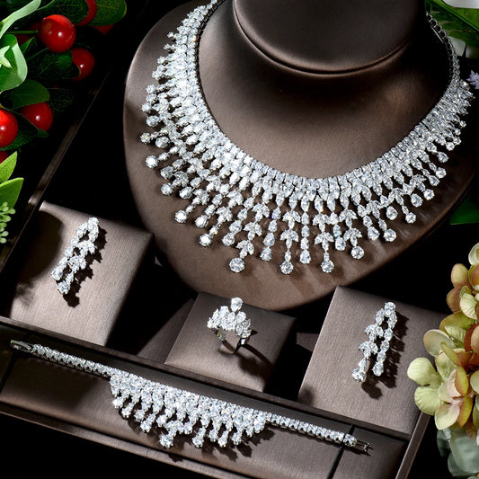 HIBRIDE Fashion White Zirconia Leaf Earring Necklace Set for Women Bridal Weddings Jewelry Set bijoux femme ensembl N-480