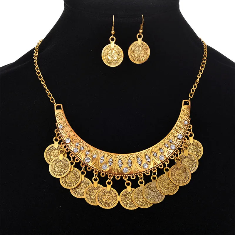 Bohemian Gypsy Coin Pendant Tribal Charms Indian Statement Tassel Necklace Ethnic Carved Coins Nice Chokers Necklaces for Women