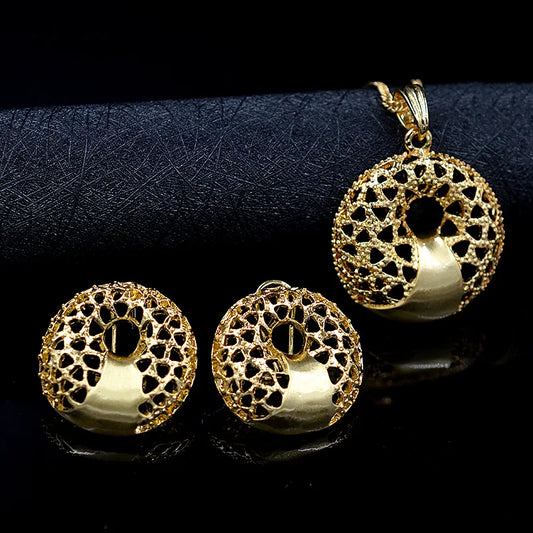 Sunny Jewelry Round Dubai High Quality Exquisite Dubai Jewelry Sets For Women Gift Earrings Necklace Pendant For Party Wedding