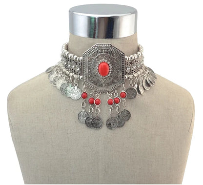 Bohemian Turkish Ethnic Metal Gypsy Beach Choker Bib Coin Tassel Collar Necklace For Women Indian Charm Turk Party Jewelry