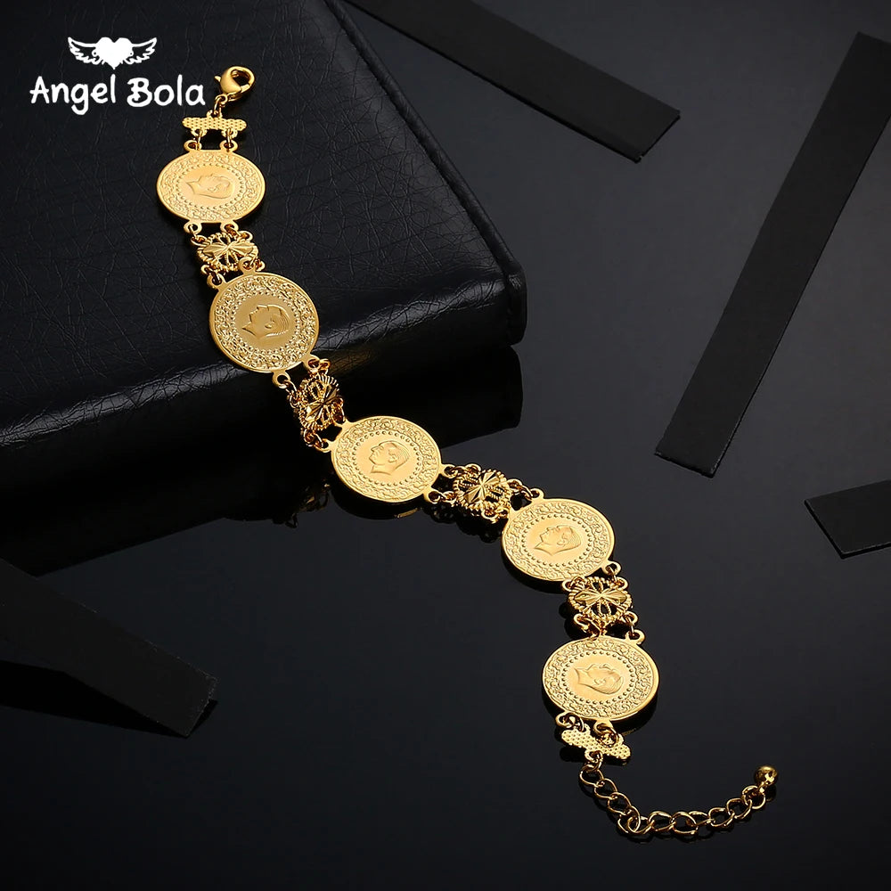 Gold Color Coin Bracelet Coins Bracelet for Women Middle Eastern Jewelry Gifts Never Faded