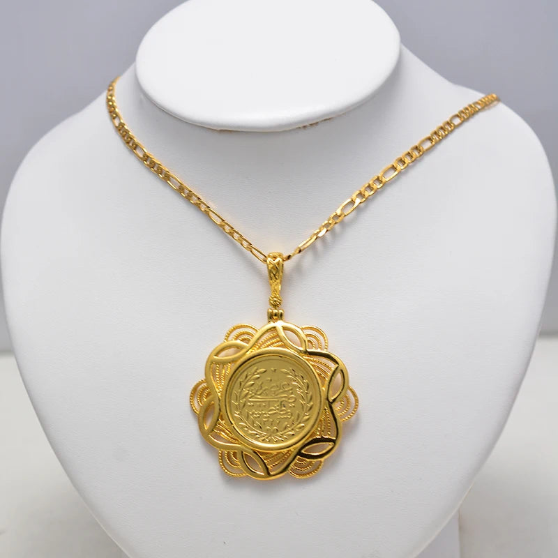 annayoyo Gold coin necklace pendant Jewelry for Women Necklace Gold Color Pendant