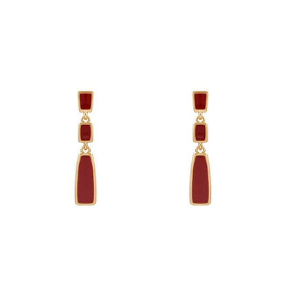 High-grade Elegant Golden Geometric Square Red Retro Long Earrings Fashion Design French Romantic Exquisite Temperament Earrings