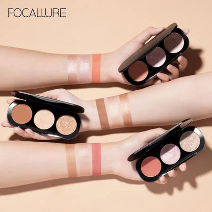 FOCALLURE 3 In 1 Makeup Palette Blush&Highlighter Face Matte Highlighter Powder Illuminated Bronzer Blusher Powder