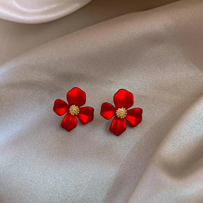 S925 Silver Needle Senior Red Petals Net Red Temperament Cute Small Flower Earrings Female Jewelry Earings Fashion Jewelry