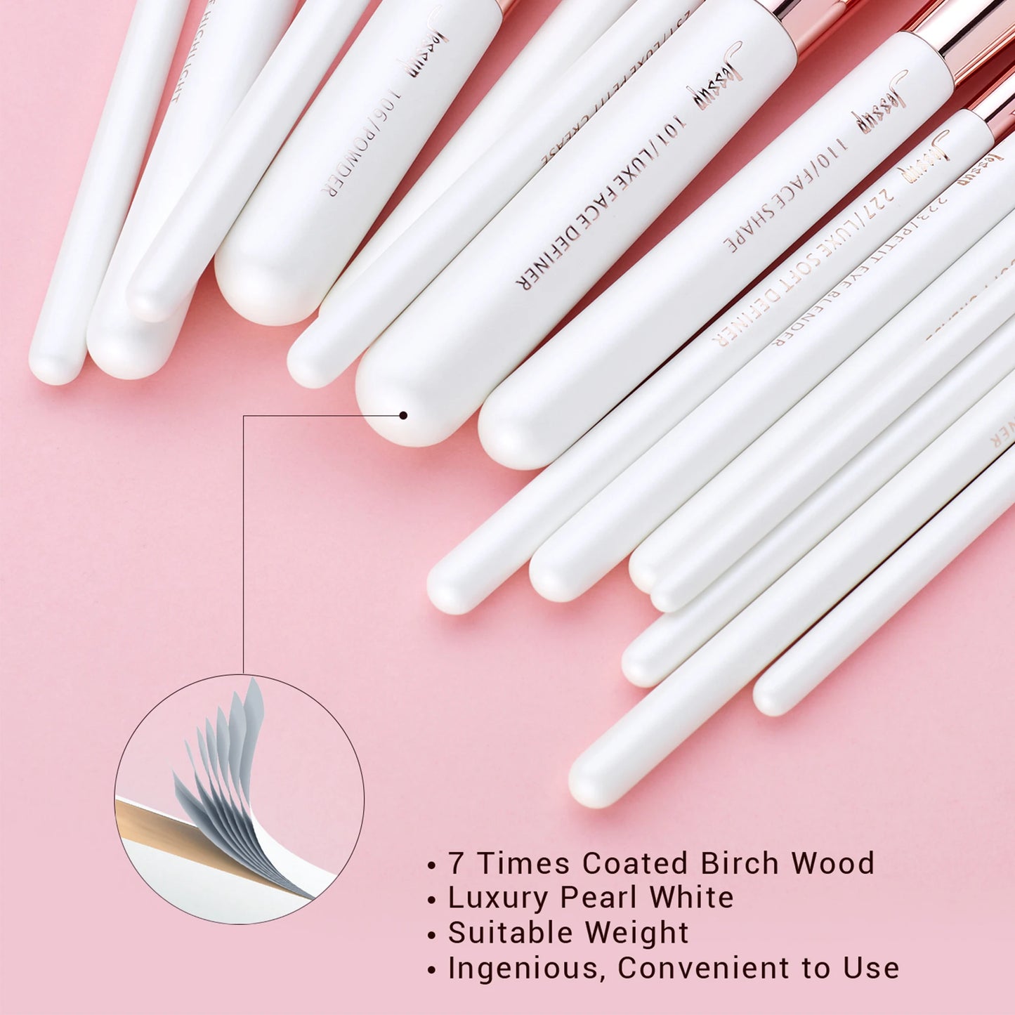 Jessup Professional Makeup Brushes Set 15pcs Make up Brush Natural-synthetic Foundation Powder Detail Eye Brush Pearl White