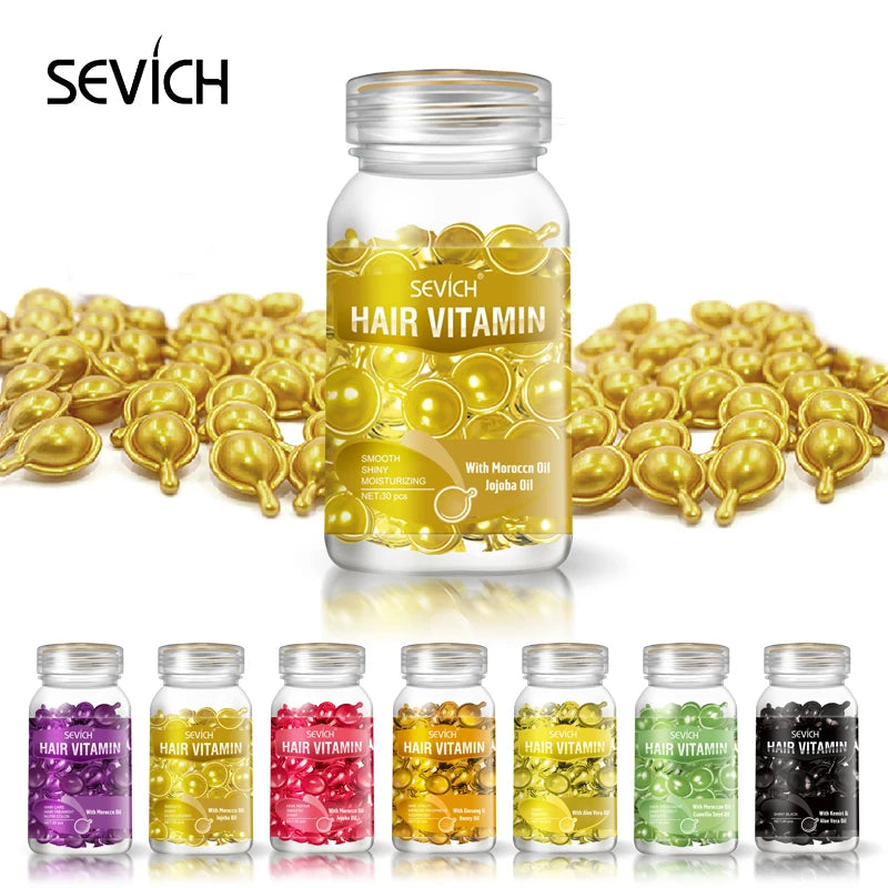 Sevich 3PCS/SET Keratin Complex Oil Hair Vitamin Capsule Set  Moroccan Hair Care Oil Smooth Repair Damaged Hair Treatment Serum 30PCs / Bottle