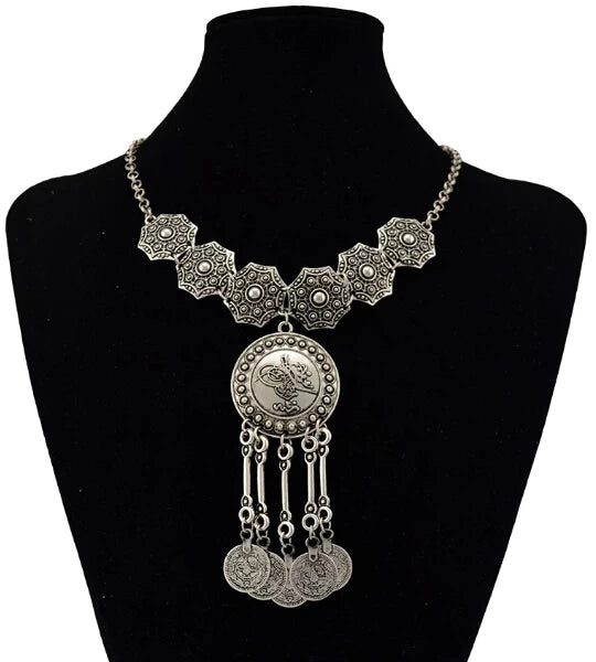 Bohemian Turkish Ethnic Metal Gypsy Beach Choker Bib Coin Tassel Collar Necklace For Women Indian Charm Turk Party Jewelry