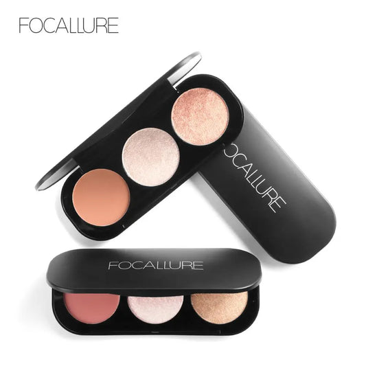 FOCALLURE 3 In 1 Makeup Palette Blush&Highlighter Face Matte Highlighter Powder Illuminated Bronzer Blusher Powder