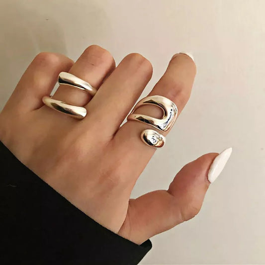 Silver Color Rings For Women Fashion Creative Hollow Irregular Geometric Open Rings Party Jewelry