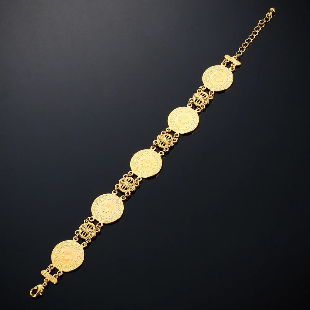 Gold Color Coin Bracelet Coins Bracelet for Women Middle Eastern Jewelry Gifts Never Faded