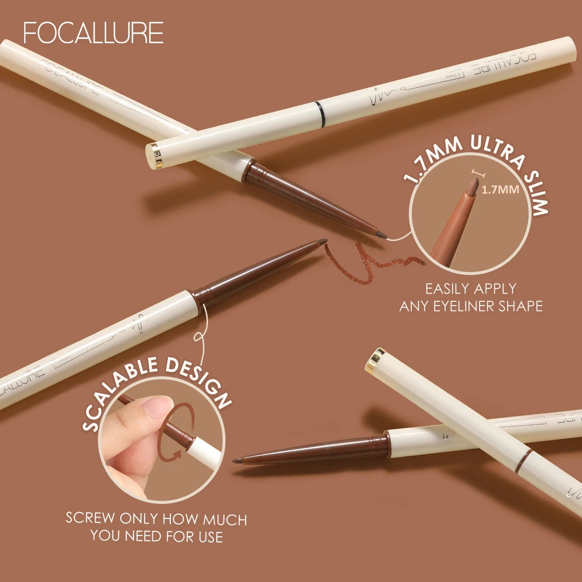 FOCALLURE Ultra-slim Eyeliner Gel Pencil Long Wear Waterproof Soft High Pigment Long-lasting Eye Liner Tool Pen Makeup Cosmetics