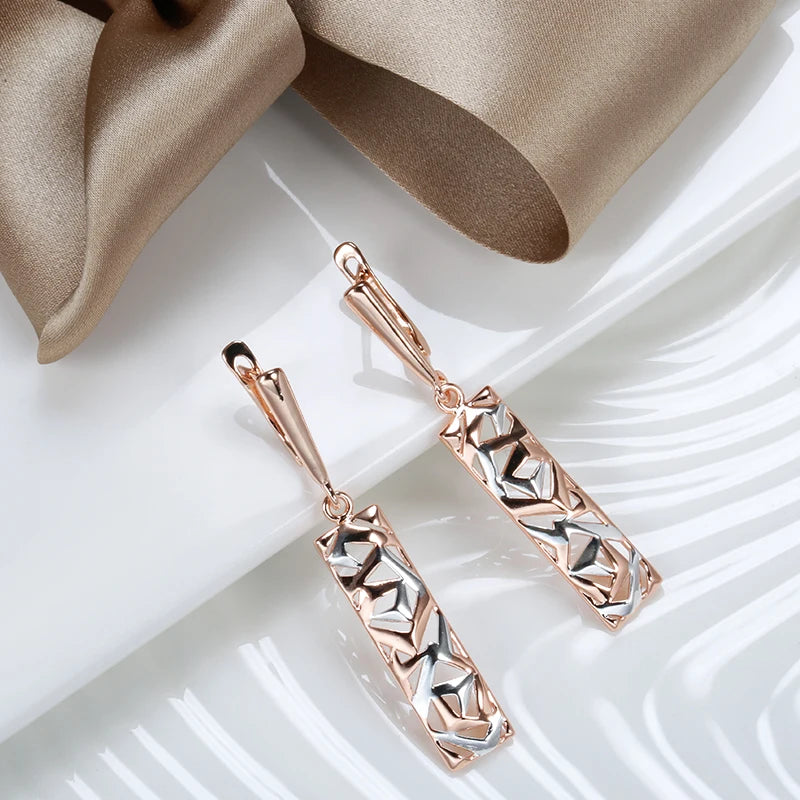 Kinel New Fashion Square Wide Drop Earrings for Women Rose Gold Silver Color Mix Boho Long Earrings Ethnic Retro Jewelry