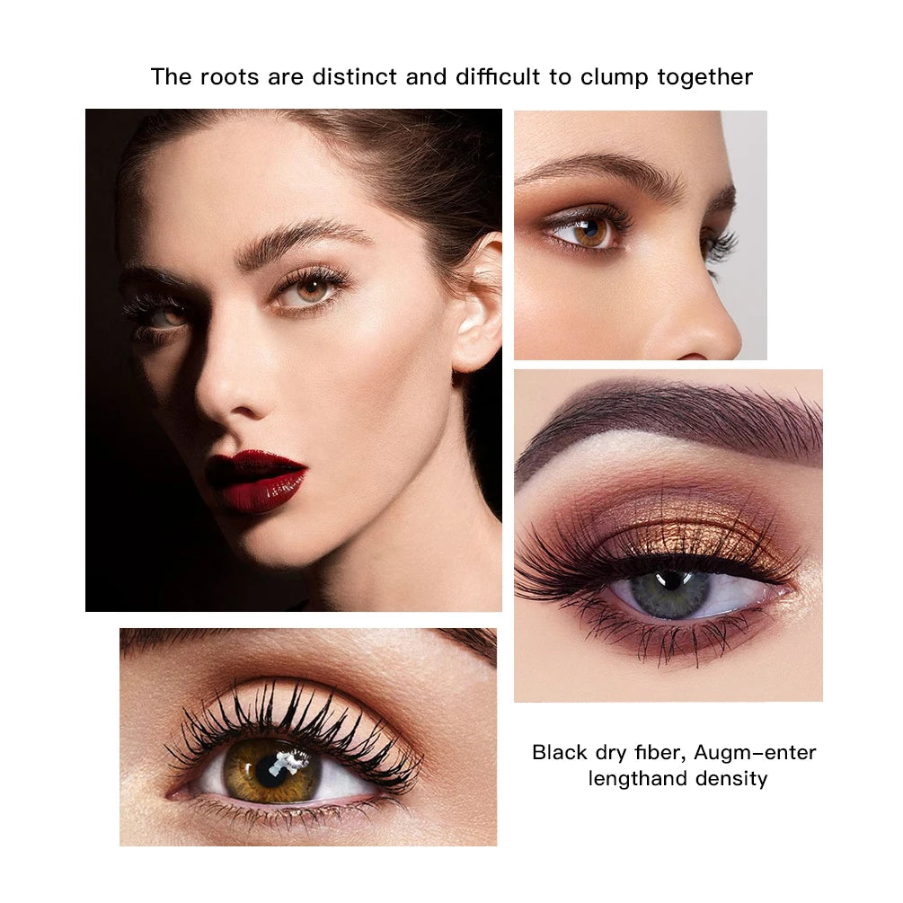 QIBEST Cosmetics Black Mascara Lengthens Eyelashes Extra Volume Waterproof Natural Lashes Female Professional Makeup