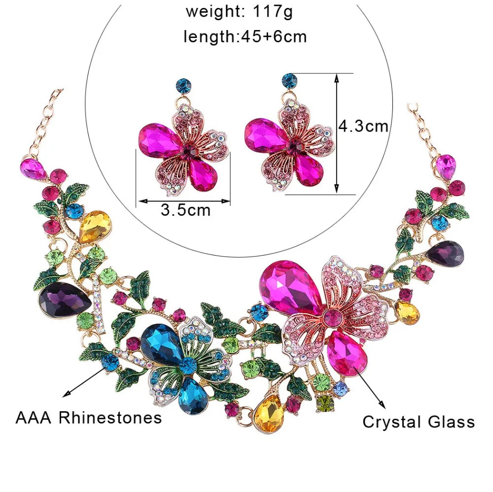 FARLENA Fashion Wedding Jewelry Color Crystal Rhinestones Necklace Earrings set for Women Dubai Bridal Jewelry sets