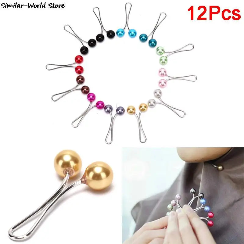 Lady Scarf Clips Pearl Scarf Brooch Pin Shawl Scarf  Head Scarf Holder 12pcs set