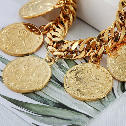 Turkish Couple Round Coin Bracelet Golden  Bracelet 21cm Fashion Charm Jewelry for Ocassions