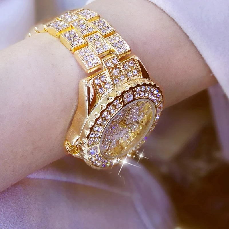 Women Watches Diamond Gold Watch Ladies Wrist Watches Luxury Brand Rhinestone Women's Bracelet Watches Female Relogio Feminino