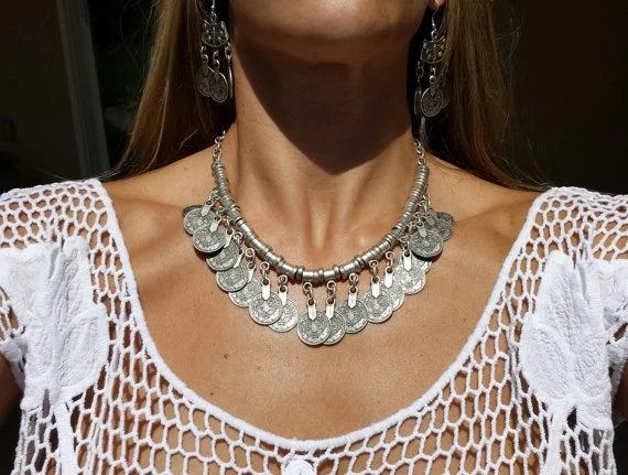 Bohemian Turkish Ethnic Metal Gypsy Beach Choker Bib Coin Tassel Collar Necklace For Women Indian Charm Turk Party Jewelry